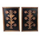 Mid Century Style Carved Wood Floral Wall Plaques