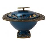 Blue Enamel & Brass Lidded Bowl Camel Motif