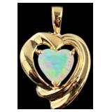 14K Gold Heart Shaped Lab-Created Opal Pendant