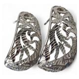 14K White Gold Filigree Half Hoop Earrings