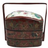 Chinese Lacquered Three-Tier Food Carrier, 8" H