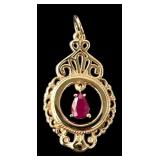 14K Gold Pear-Shaped Ruby Filigree Pendant