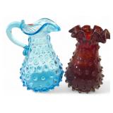 Italian Art Glass Hobnail Pitcher & Vase