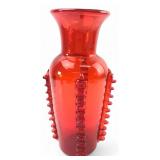 Hand Blown Red Art Glass Vase 11.25 H