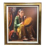 Ceruantes Signed Native American Oil Painting