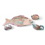 VTG Signed Studio Pottery Fish Platter Set