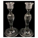 Fostoria Dresden Rose Crystal Candlesticks 8" H