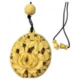 Carved Floral Pendant Necklace 18 in