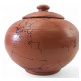MK Signed Indigenous Horsehair Raku Lidded Bowl