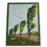 Framed Crewel Embroidery Landscape 24x18
