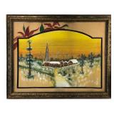 Framed Original Folk Art Winter Church Landscape