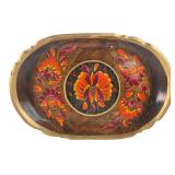 Folk Art Painted Wooden Floral Tray