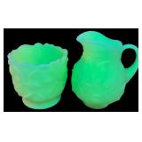 VTG Fenton Custard Glass Water Lily Pitcher Set