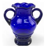 Cobalt Blue Art Glass Double Handled Vase
