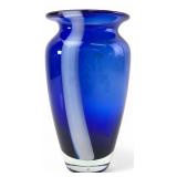 Cobalt Blue & White Art Glass Vase 7.5" H