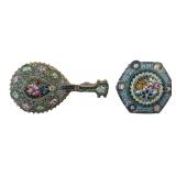 VTG Italian Micro Mosaic Lute & Hexagon Brooches