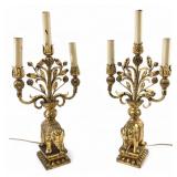 Pair Chinoiserie Gilt Elephant Candelabra Lamps