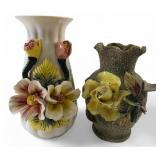 VTG Hand Painted Floral Applique Vases