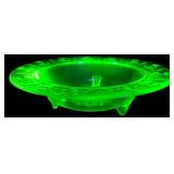 VTG Etched Three-Footed Green Uranium Glass Bowl