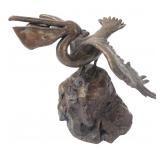 Signed Tom S Bronze Pelican Sculpture