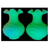 VTG Pair Satin Custard Uranium Glass Vases