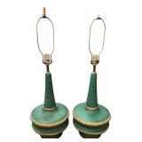 Pair Mid-Century Green Textured Table Lamp 34"