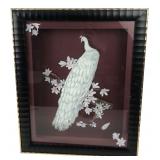 Signed JGE 1999 3D White Peacock Shadowbox Art