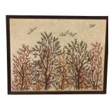 VTG Crewel Embroidery Winter Trees & Birds Art