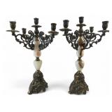 Italian Brass & Onyx 5-Arm Candelabras Pair