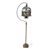 Brass Floor Birdcage with Faux Birds 64" H
