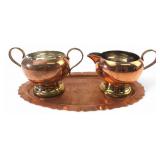 3-Piece Copper & Brass Creamer Sugar & Tray Set
