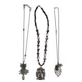 Three Silver-Tone Owl Pendant Necklaces