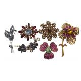 VTG Monet & Assorted Floral Rhinestone Brooches