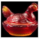 VTG UV Glow L.E. Smith Amberina Glass Salt Cellar