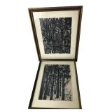 Stefan Martin Original Woodcut Prints, Pair