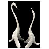 Pair Iridescent Ceramic Swan Figurines 12-14"H