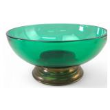 VTG Paden City Emerald Glo Glass Bowl Brass Base