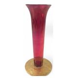 Glastonbury Lotus Cranberry Glass Vase 8.25 H