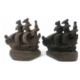 1930s Cast Iron Carrack Ship Bookends 4" H
