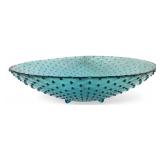 Teal Art Glass Hobnail Footed Console Bowl