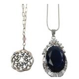 Sterling & 18KGP Blue Stone Pendant Necklaces