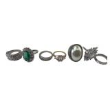 Lot of 7 Assorted Rings Sterling & Fashion