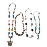 Four Art Glass Bead Necklaces