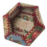 Vintage Handmade Christmas Card Yarn Basket 8"