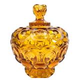 Amber Glass Moon & Star Covered Compote