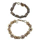 Two Vintage Ornate Panel Bracelets Rhinestones