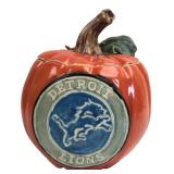 Handmade Detroit Lions Ceramic Pumpkin Jar
