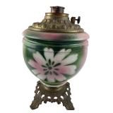 Victorian Floral Painted Glass Oil Lamp Base 11"