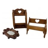 Decorative Wooden Heart Shelf Bench & Mirror Lot