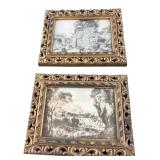 Pair of Framed Classical Ruin Prints 8x9.5"